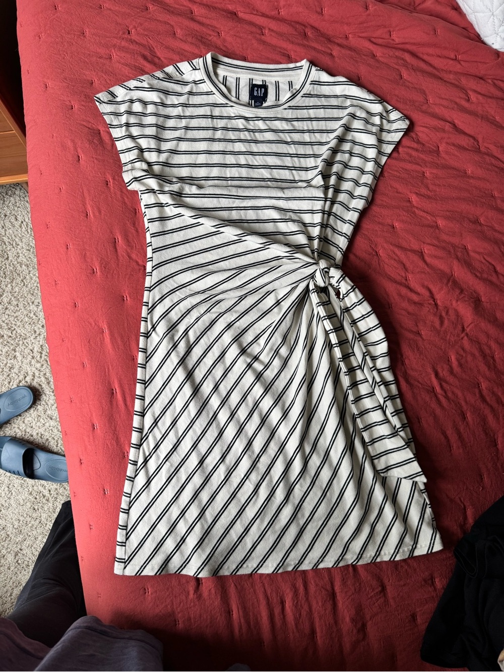GAP Cream & Black Striped Midi Dress with Side Tie